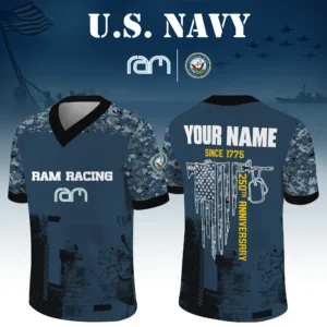 RAM Racing x US Navy 250th Anniversary V-Neck Short Sleeve Jersey 3D Limited 2026 Custom Your Name