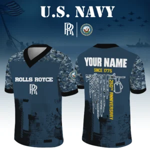 Rolls Royce x US Navy 250th Anniversary V-Neck Short Sleeve Jersey 3D Limited 2026 Custom Your Name