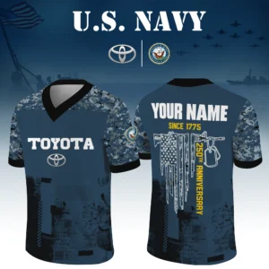 Toyota x US Navy 250th Anniversary V-Neck Short Sleeve Jersey 3D Limited 2026 Custom Your Name
