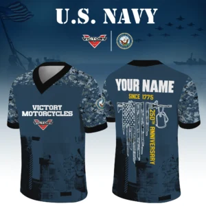 Victory Motorcycles x US Navy 250th Anniversary V-Neck Short Sleeve Jersey 3D Limited 2026 Custom Your Name