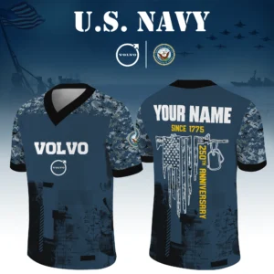Volvo x US Navy 250th Anniversary V-Neck Short Sleeve Jersey 3D Limited 2026 Custom Your Name