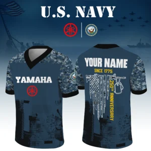 Yamaha x US Navy 250th Anniversary V-Neck Short Sleeve Jersey 3D Limited 2026 Custom Your Name