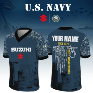 Suzuki x US Navy 250th Anniversary V-Neck Short Sleeve Jersey 3D Limited 2026 Custom Your Name