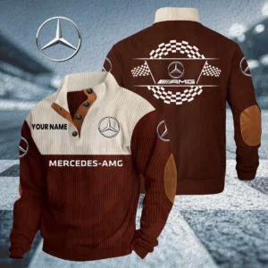 Mercedes-AMG Knitted Ribbed Corduroy Sweatshirt Stand Collar Custom Name