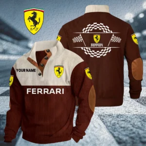 Ferrari Knitted Ribbed Corduroy Sweatshirt Stand Collar Custom Your Name