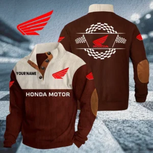 Honda Motor Knitted Ribbed Corduroy Sweatshirt Stand Collar Custom Your Name