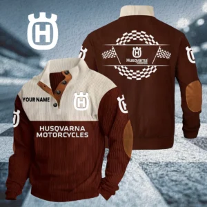 Husqvarna Motorcycles Knitted Ribbed Corduroy Sweatshirt Stand Collar Custom Your Name