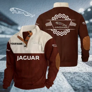 Jaguar Knitted Ribbed Corduroy Sweatshirt Stand Collar Custom Your Name