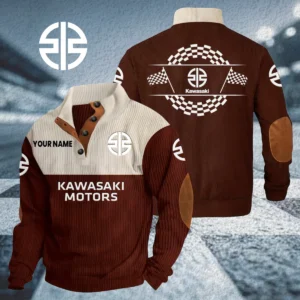 Kawasaki Motors Knitted Ribbed Corduroy Sweatshirt Stand Collar Custom Your Name