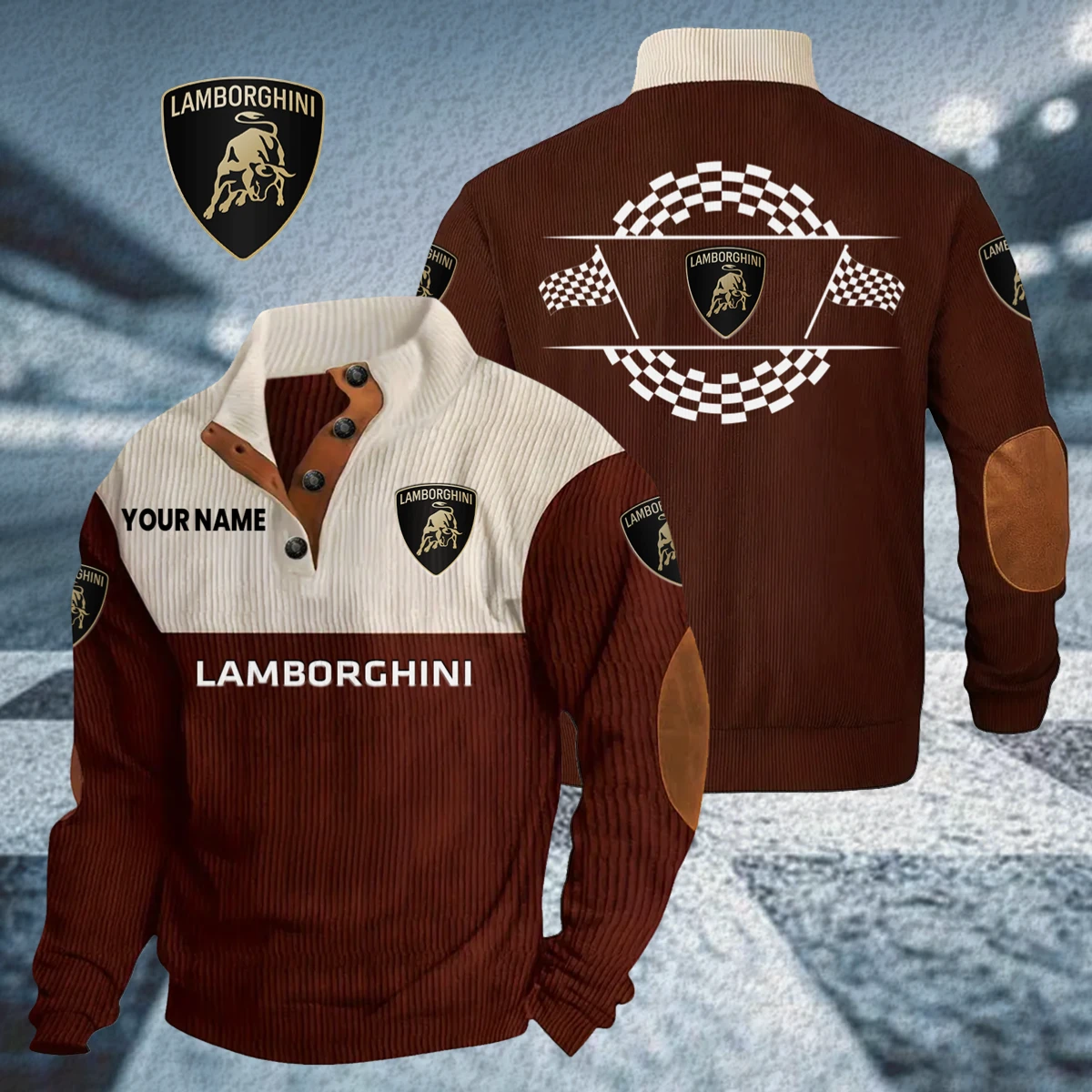 Lamborghini Knitted Ribbed Corduroy Sweatshirt Stand Collar Custom Your Name Lamborghini Knitted Ribbed Corduroy Sweatshirt Stand Collar Custom Your Name