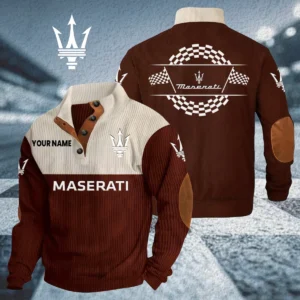 Maserati Knitted Ribbed Corduroy Sweatshirt Stand Collar Custom Your Name