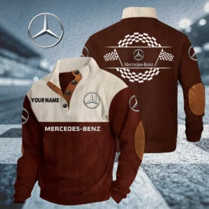 Mercedes-Benz Knitted Ribbed Corduroy Sweatshirt Stand Collar Custom Your Name