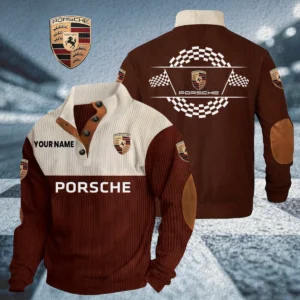 Porsche Knitted Ribbed Corduroy Sweatshirt Stand Collar Custom Your Name