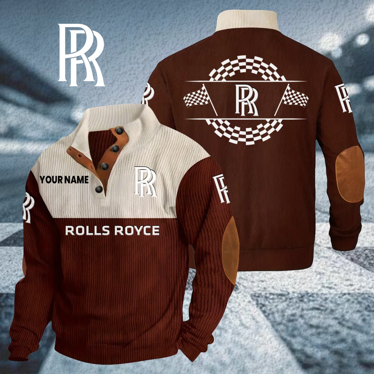 Rolls Royce Knitted Ribbed Corduroy Sweatshirt Stand Collar Custom Your Name Rolls Royce Knitted Ribbed Corduroy Sweatshirt Stand Collar Custom Your Name