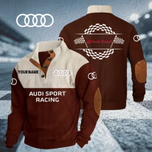 Audi Sport Racing Knitted Ribbed Corduroy Sweatshirt Stand Collar Custom Your Name