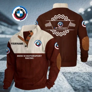 BMW M Motorsport Racing Knitted Ribbed Corduroy Sweatshirt Stand Collar Custom Your Name