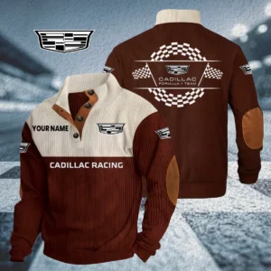 Cadillac Racing Knitted Ribbed Corduroy Sweatshirt Stand Collar Custom Your Name
