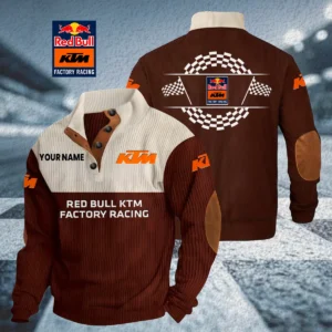 Red Bull KTM Factory Racing Knitted Ribbed Corduroy Sweatshirt Stand Collar Custom Your Name