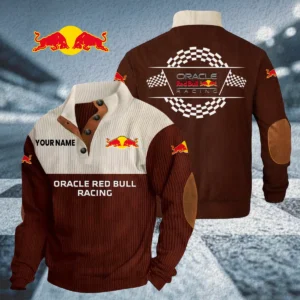 Oracle Red Bull Racing Knitted Ribbed Corduroy Sweatshirt Stand Collar Custom Your Name