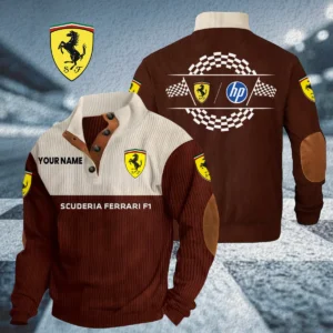 Scuderia Ferrari F1 Knitted Ribbed Corduroy Sweatshirt Stand Collar Custom Your Name