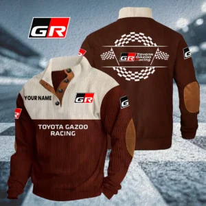 Toyota Gazoo Racing Knitted Ribbed Corduroy Sweatshirt Stand Collar Custom Your Name