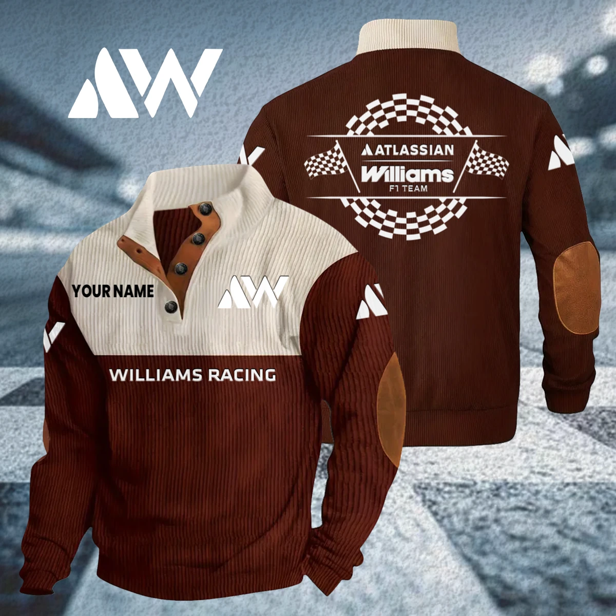 Williams Racing Knitted Ribbed Corduroy Sweatshirt Stand Collar Custom Your Name Williams Racing Knitted Ribbed Corduroy Sweatshirt Stand Collar Custom Your Name
