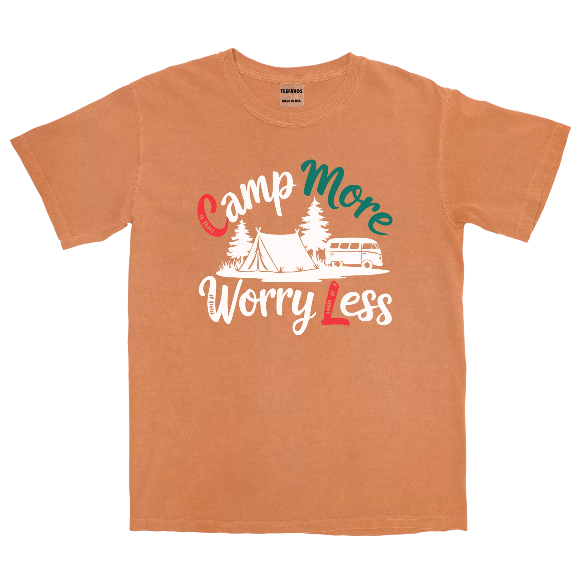 Camp More Worry Less Vintage Unisex Comfort Colors T-shirts – Brunt Orange – TEEFAVOS
