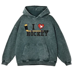 I Love Hockey Washed Pullover Hoodie