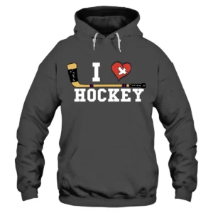 I Love Hockey Hoodie - DarkGrey