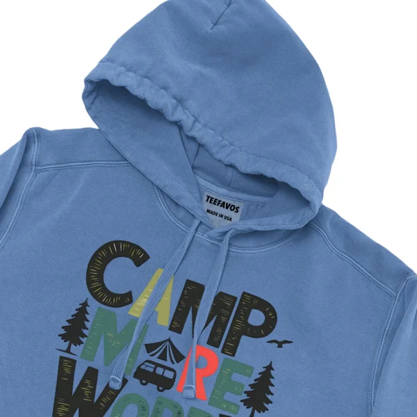 Camp More Worry Less Unisex Comfort Colors Hooded Sweatshirt