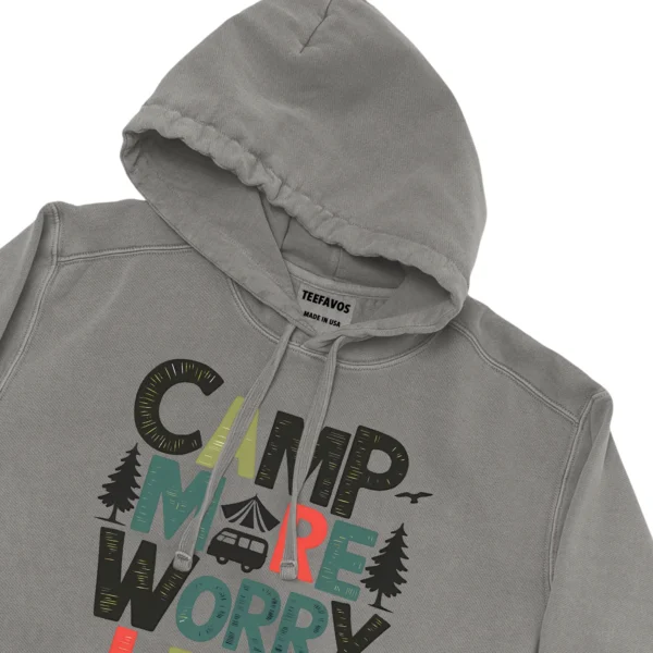 Camp More Worry Less Unisex Comfort Colors Hooded Sweatshirt