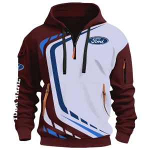 Off Road Car Half Zip Hoodie, Casual Hoodie Multi Pocket TFSY26QZ3H049 – Red Wine