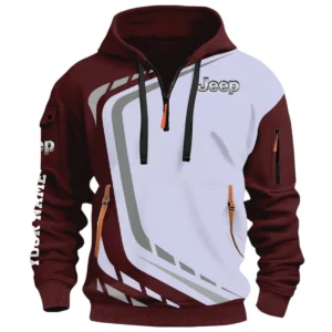Off-Road Vehicle Half Zip Hoodie, Casual Hoodie Multi Pocket TFSY26QZ3H007 – Red Wine