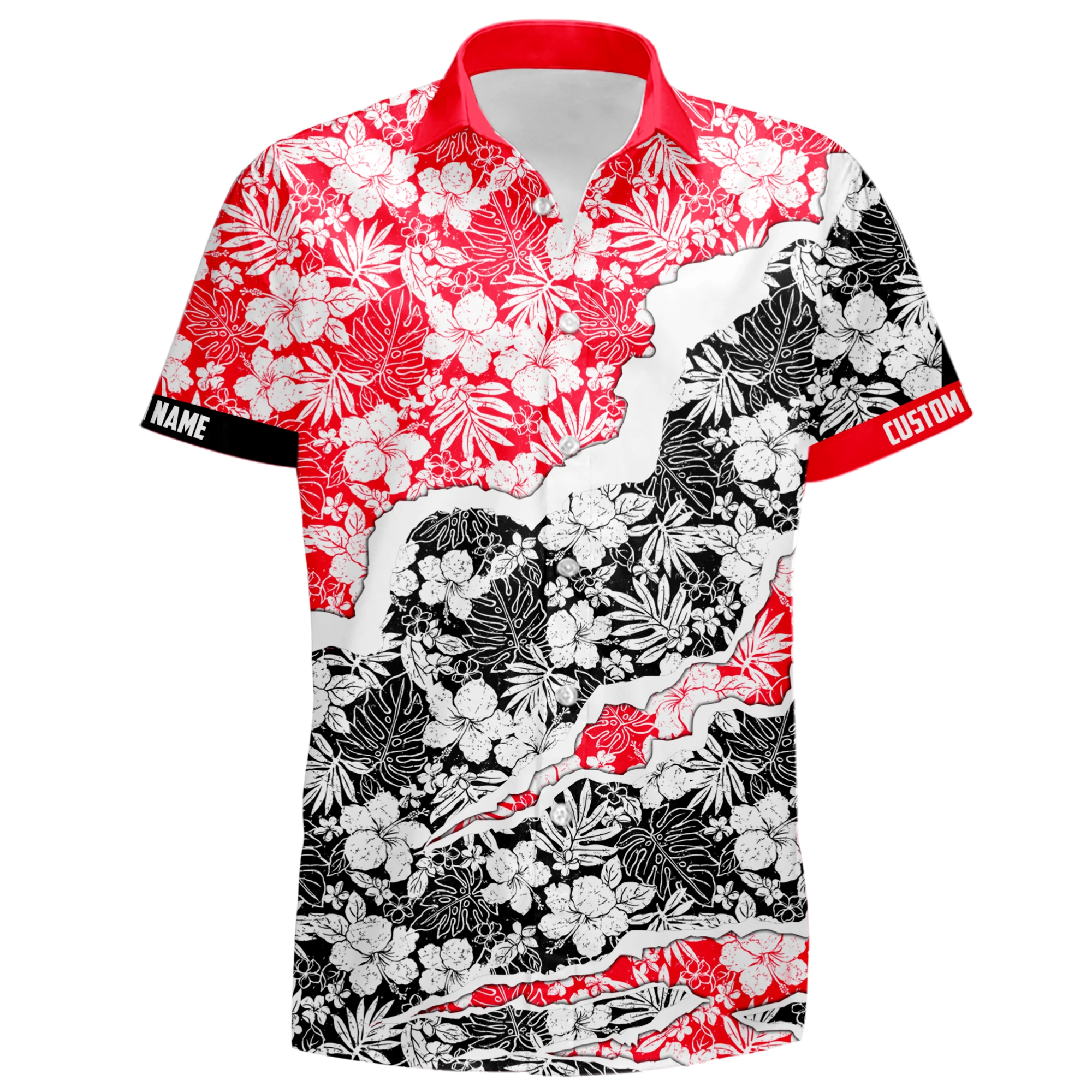 Vehicles Hawaiian Shirt Button Up Red-Black Vehicles Hawaiian Shirt Button Up Red-Black