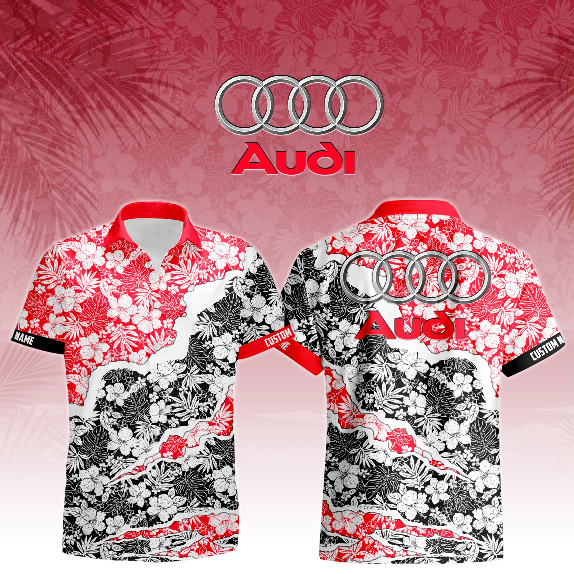 Vehicles Hawaiian Shirt Button Up Red-Black Vehicles Hawaiian Shirt Button Up Red-Black
