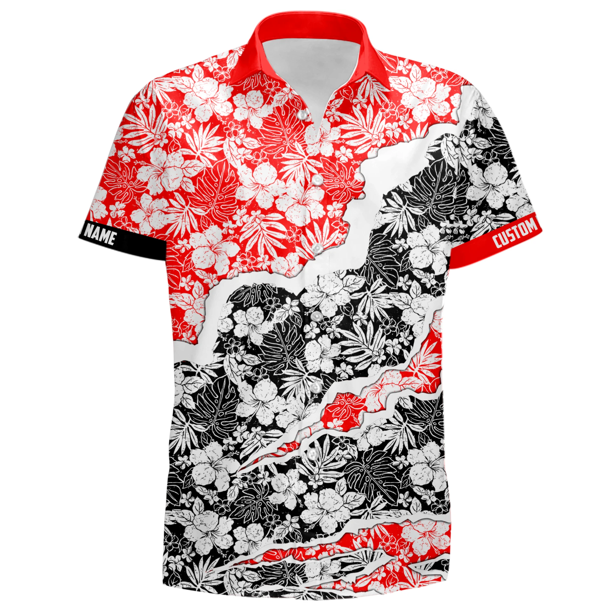 Technology Racing Hawaiian Shirt Button Up Red-Black Technology Racing Hawaiian Shirt Button Up Red-Black
