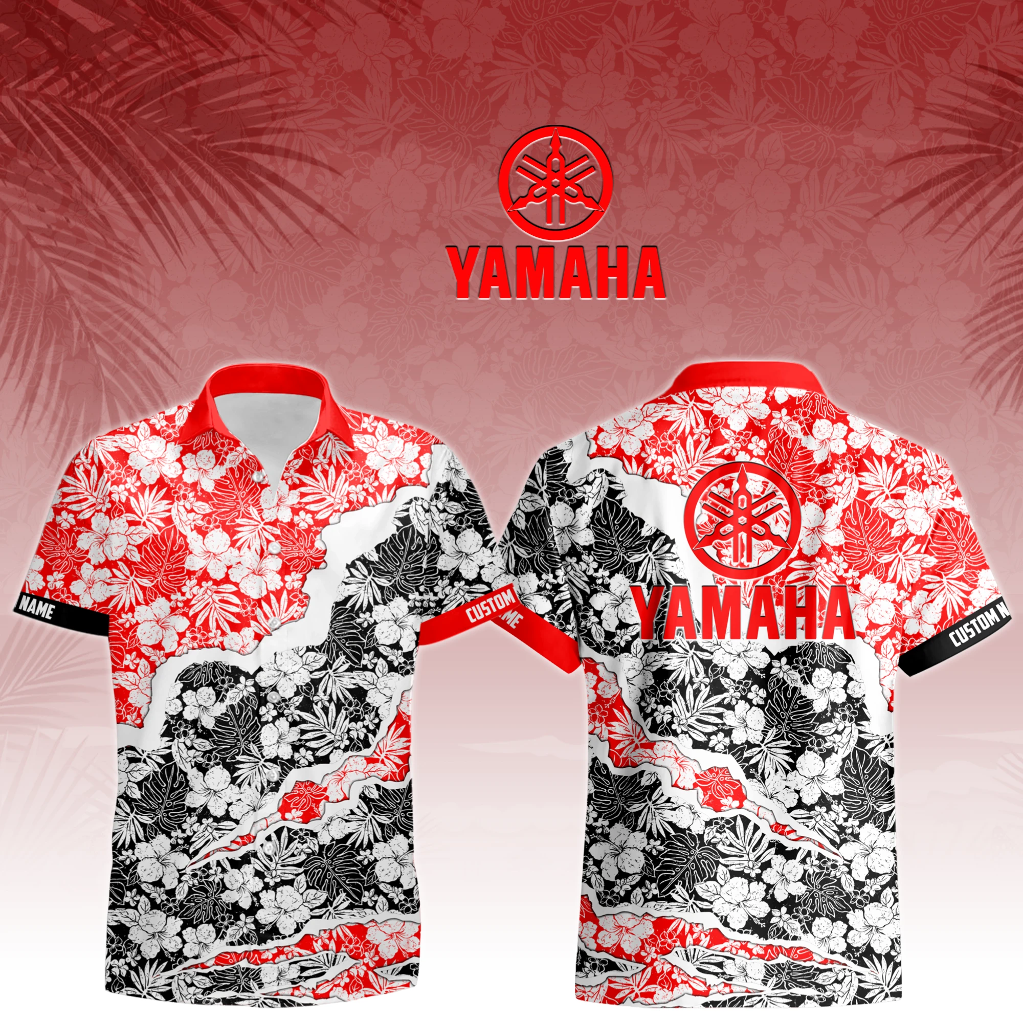Technology Racing Hawaiian Shirt Button Up Red-Black Technology Racing Hawaiian Shirt Button Up Red-Black